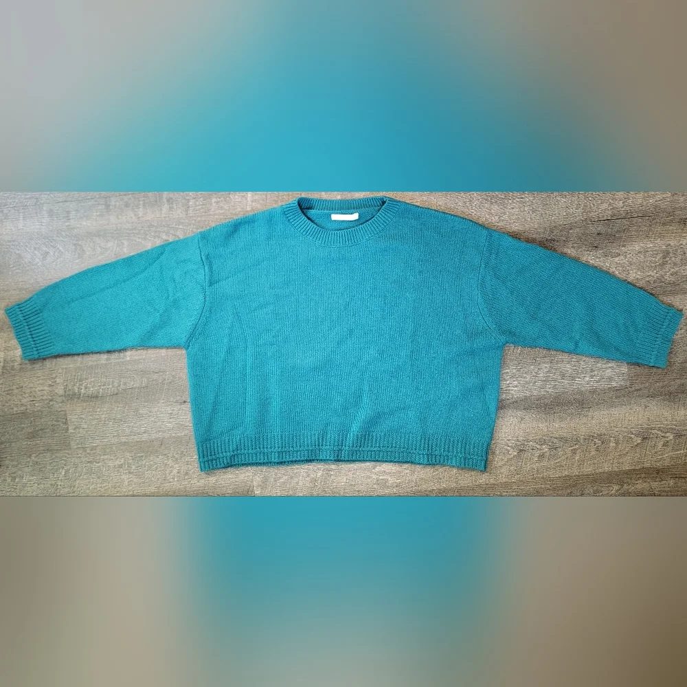 Sablyn Alston Boyfriend Crew Neck Sweater Womens L Teal 100% Cashmere Relaxed Fi - Picture 7 of 12